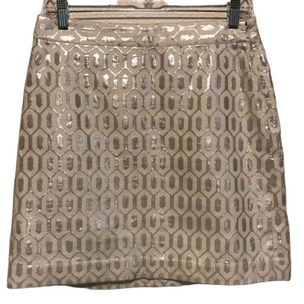 Banana Republic Silver Metallic Cream Pencil Skirt Geometric Straight Size 6 NWT